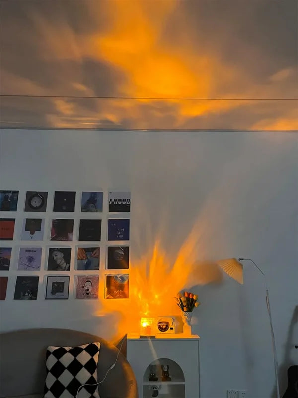 Dynamic Rotating Water Ripple Night Light 3 Colors Flame Crystal Lamp