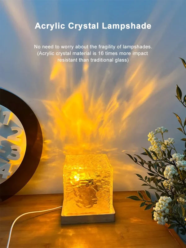 Dynamic Rotating Water Ripple Night Light 3 Colors Flame Crystal Lamp